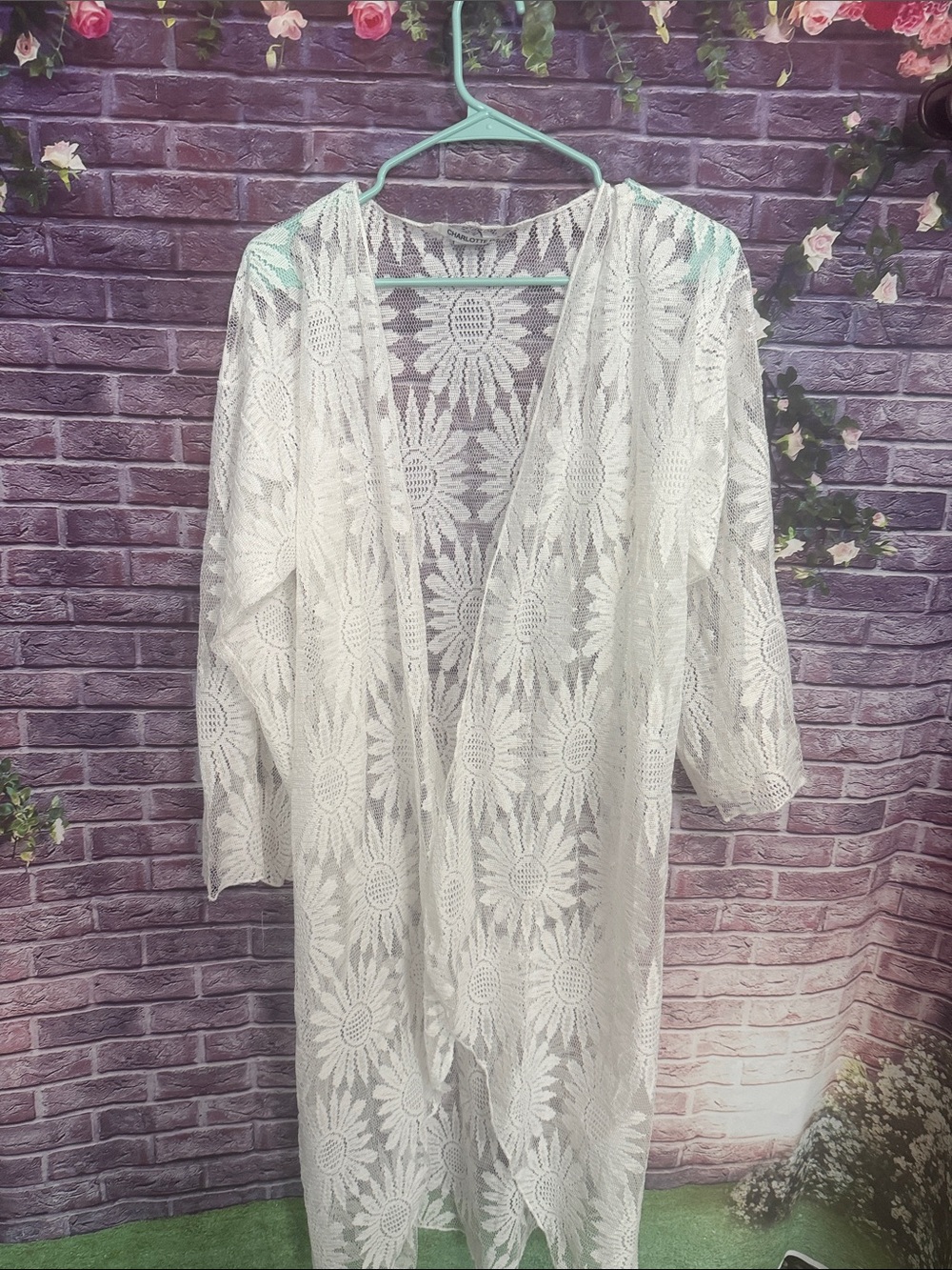 White Floral Lace Swim Cover-Up Kimono new floral sunflower m/l charlotte daniel